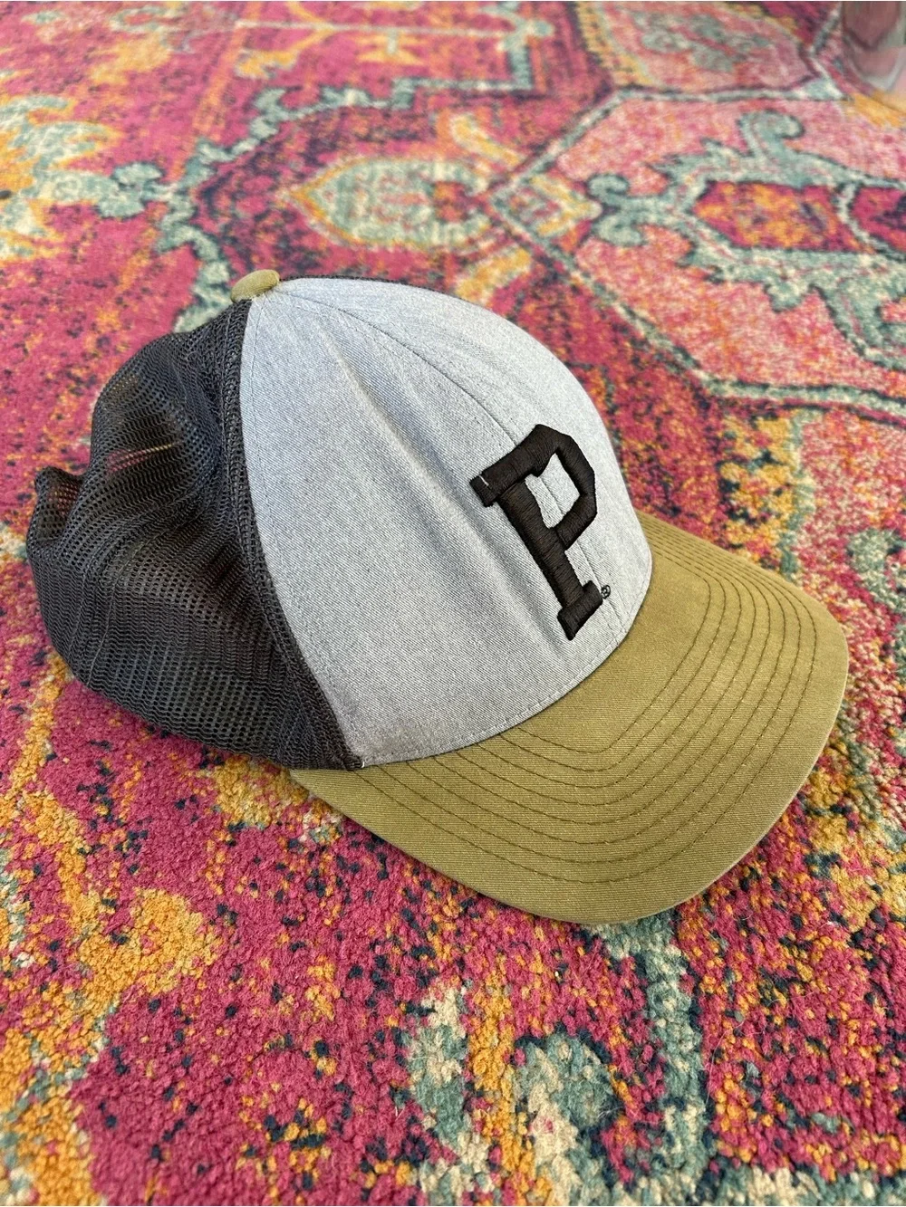 Portland Gear | Unisex Grey/Black ‘P’ Trucker Hat Olive Bill Adjustable Back OS